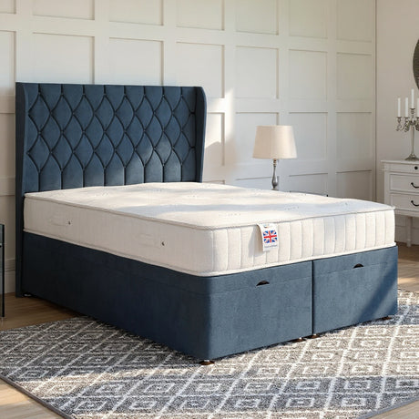 Buckingham Ottoman Bed Set with Winged Floor Standing Headboard