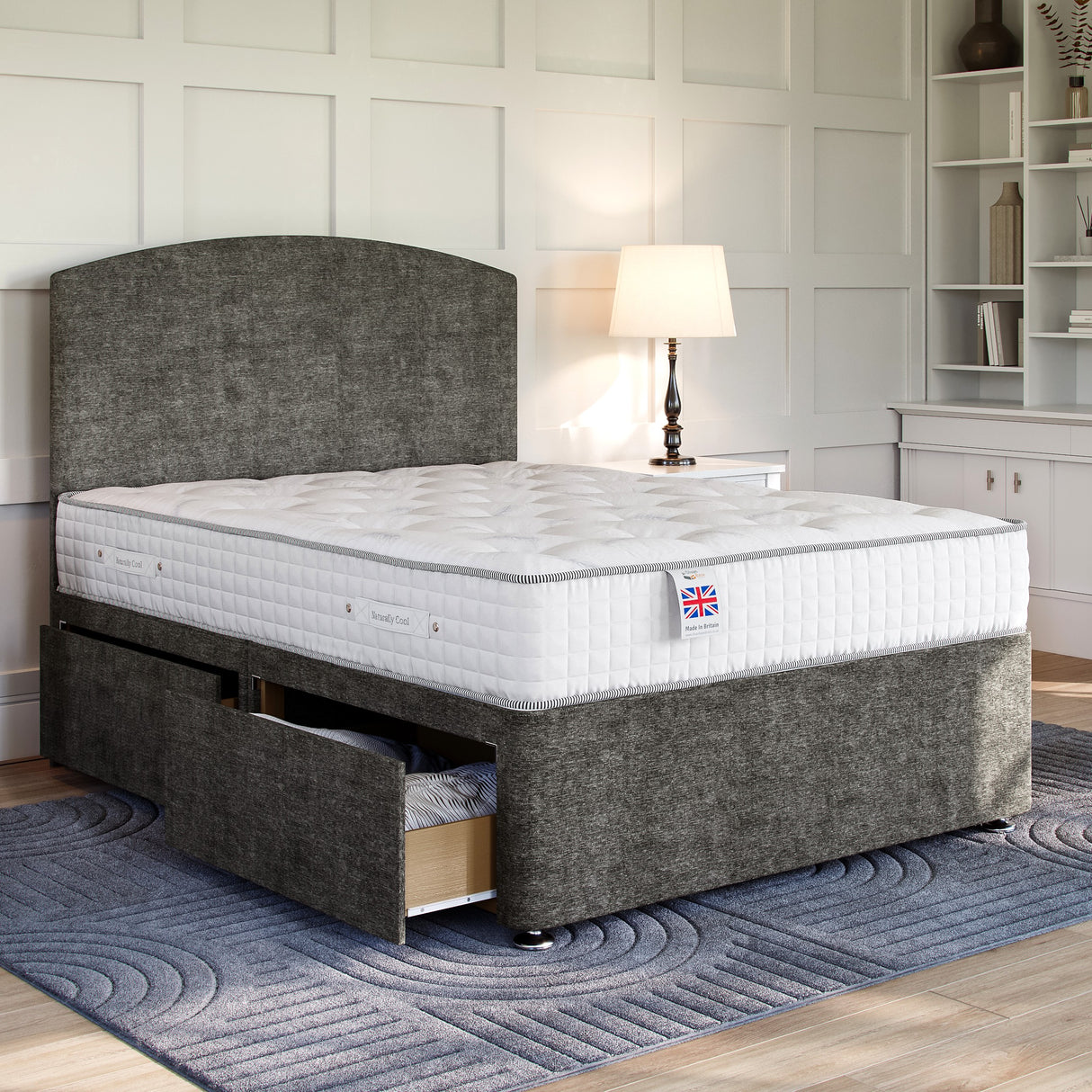 Grey Chenille Platform Top Divan Bed Base