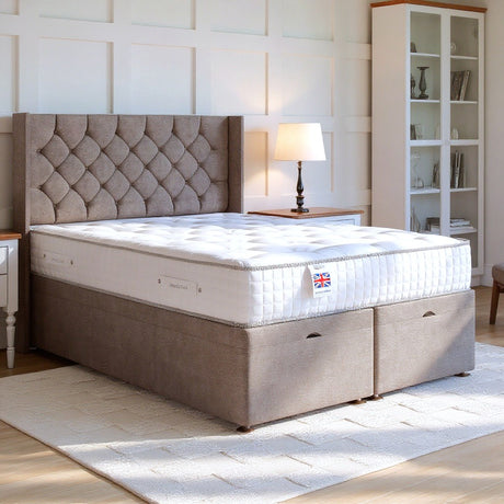 Chesterfield Ottoman Bed Set with Winged Floor Standing Headboard