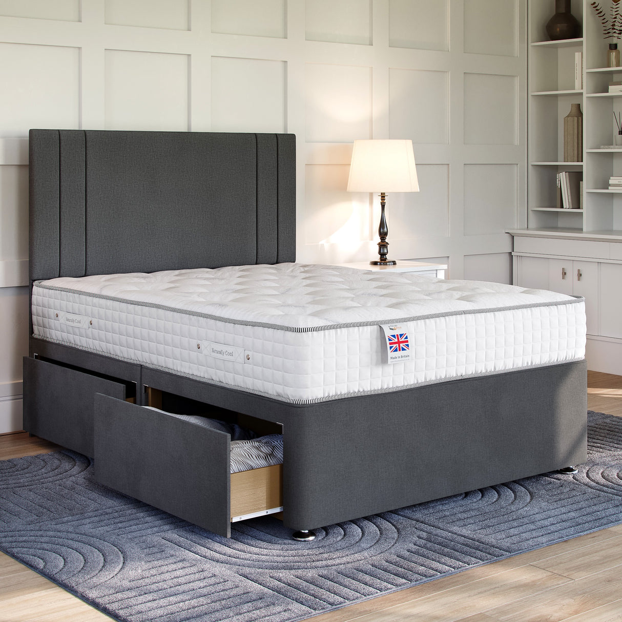 Dark Grey Linen Platform Top Divan Bed Base