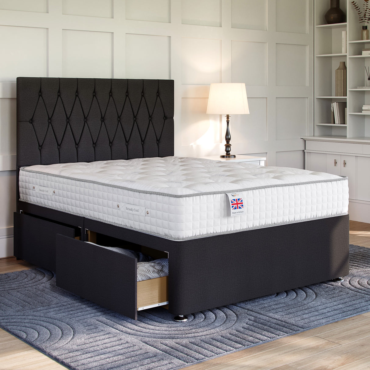 Black Linen Platform Top Divan Bed Base