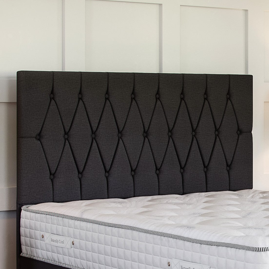Black Linen Platform Top Divan Bed Base