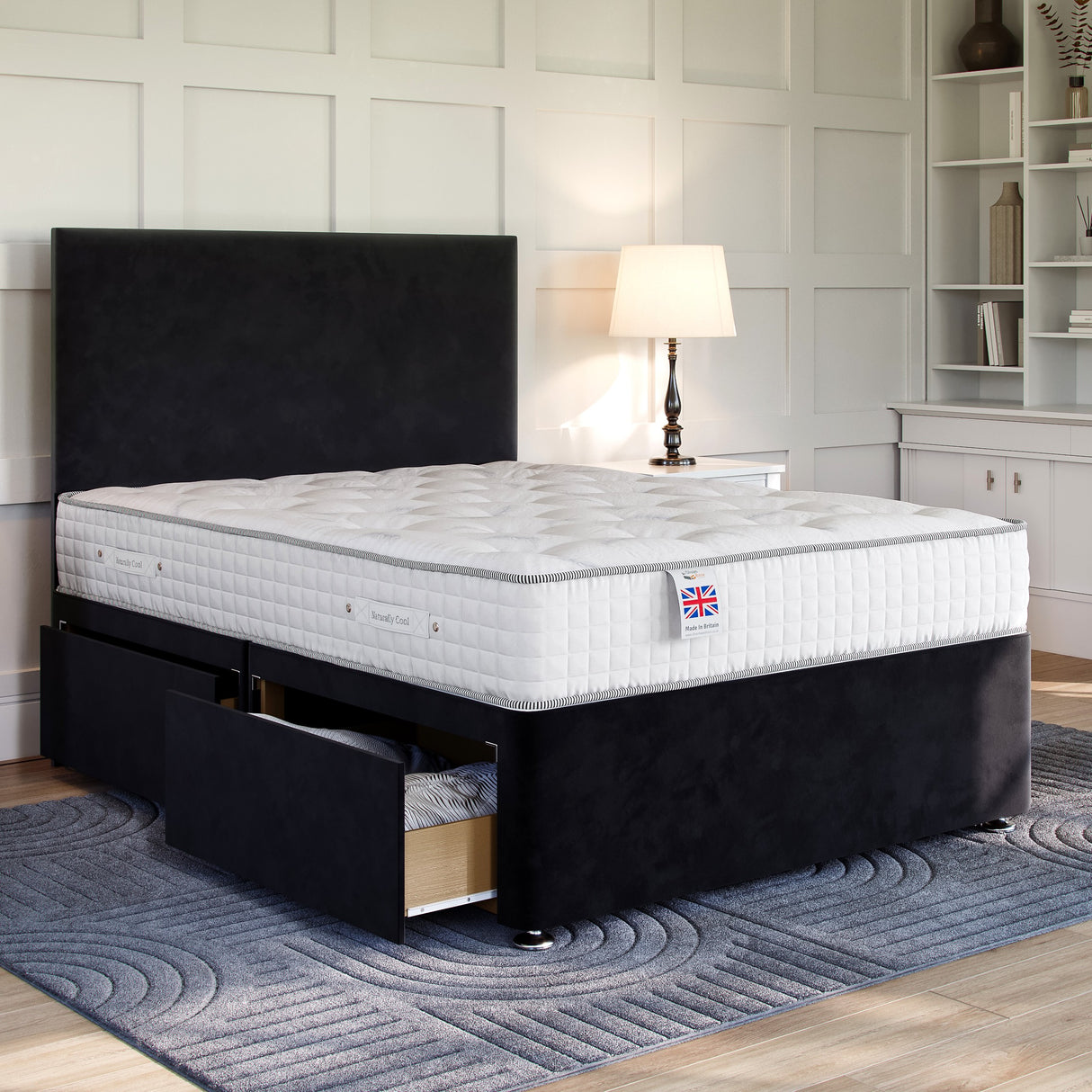 Black Velvet Platform Top Divan Bed Base