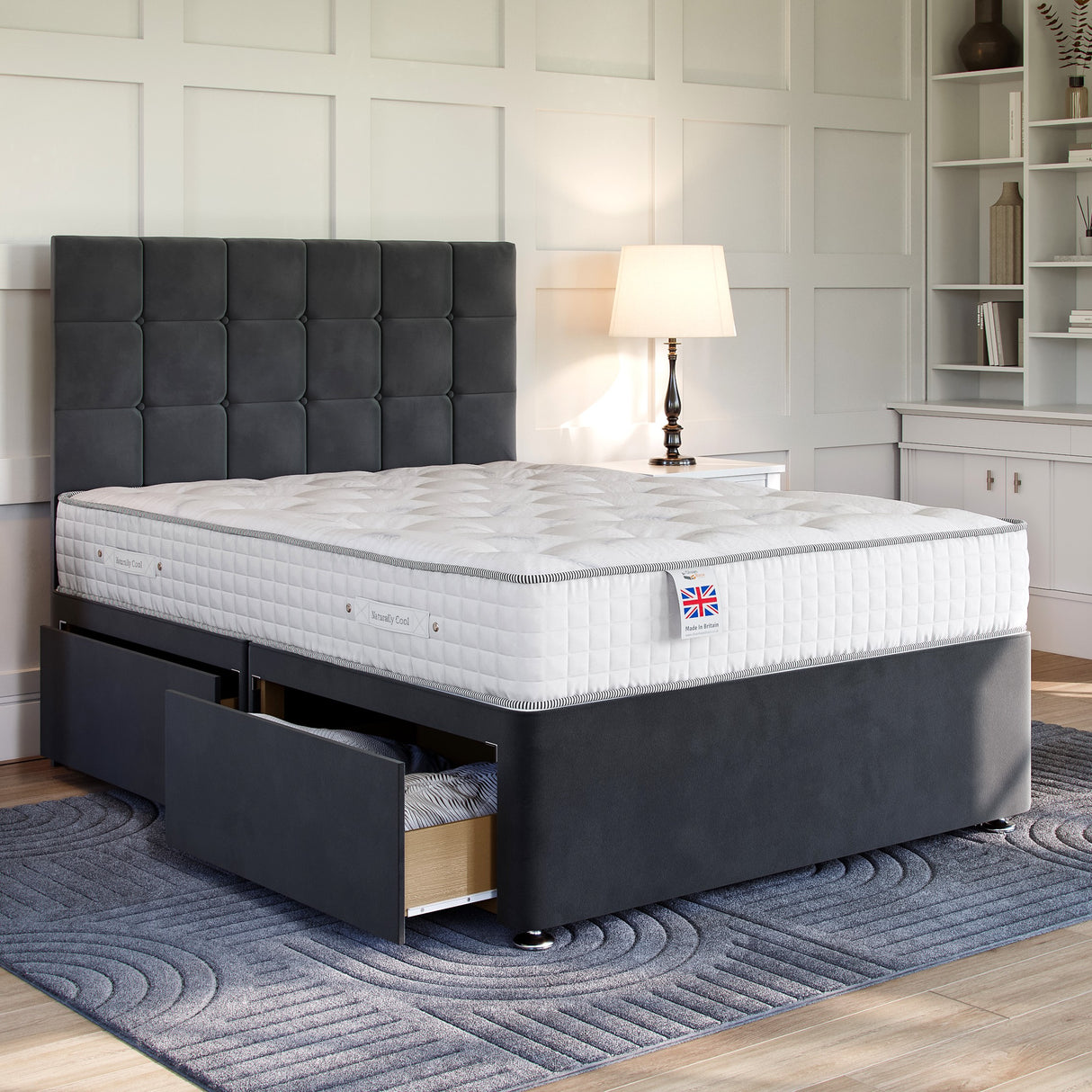 Dark Grey Velvet Platform Top Divan Bed Base