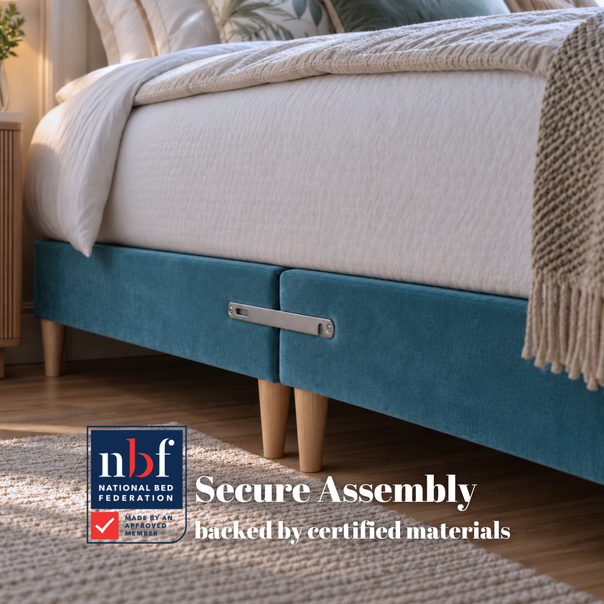 Low Divan Bed Base on Wooden Legs