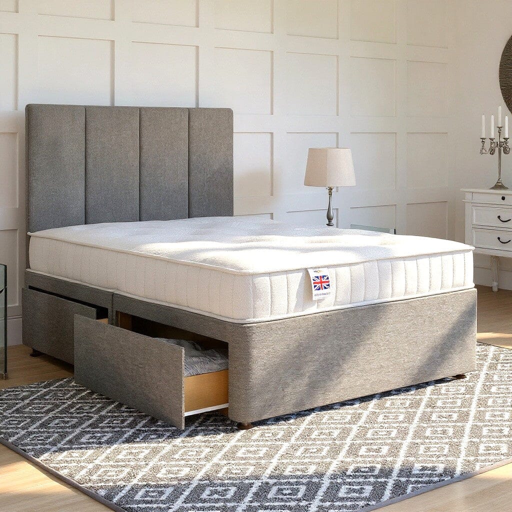 Florence Reinforced Divan Bed Set with Strutted Headboard Lino Charcoal - 5ft King No Storage CLEARANCE (Copy) | Divan Base Direct