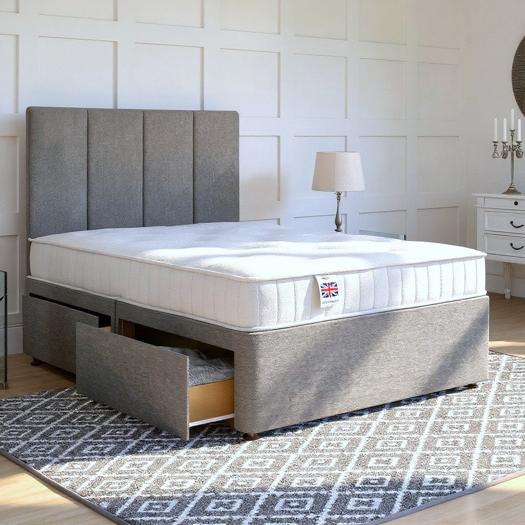 Florence Reinforced Divan Bed Set with Strutted Headboard Lino Charcoal - 5ft King No Storage CLEARANCE (Copy) | Divan Base Direct