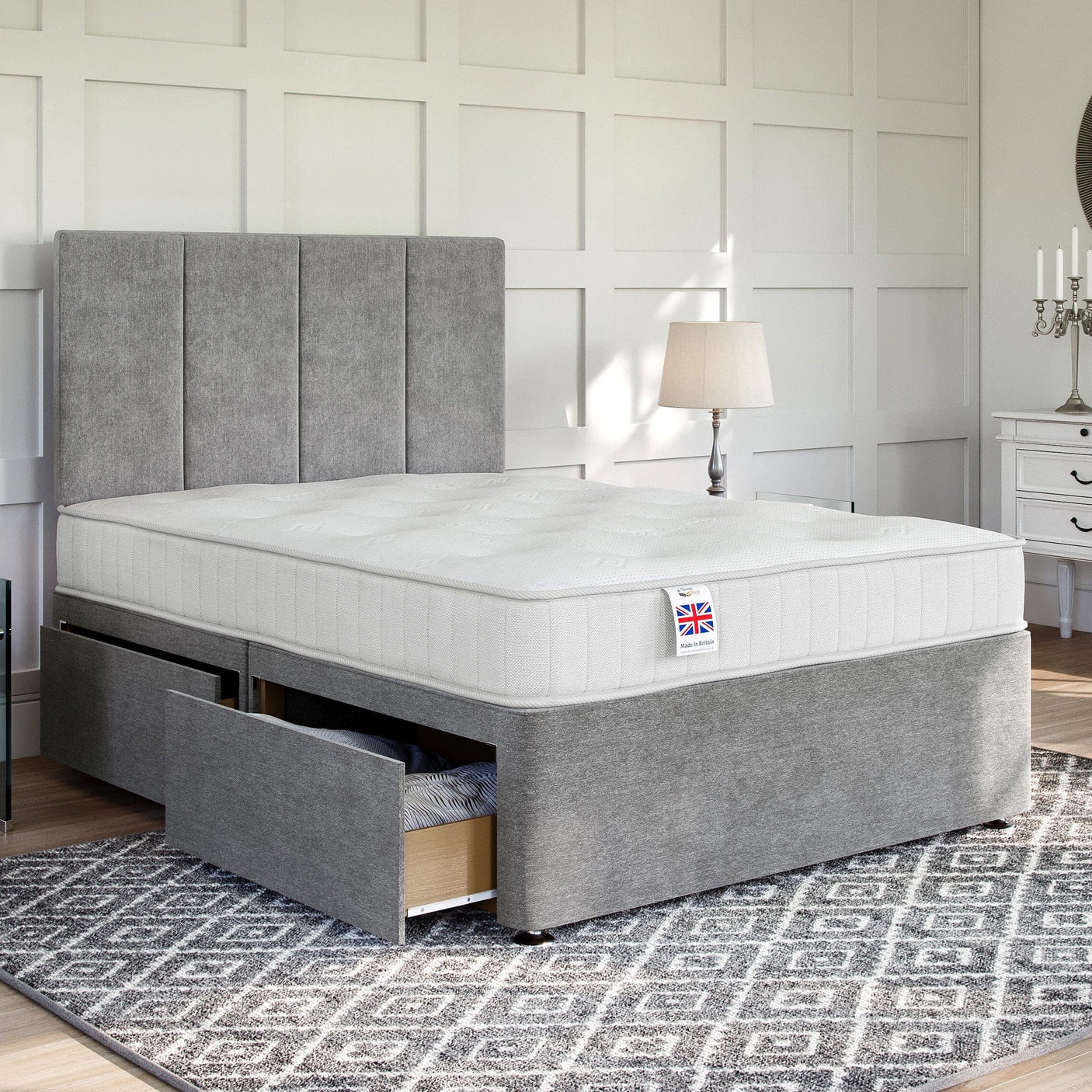Grey Platform Top Divan Bed Base | Divan Base Direct
