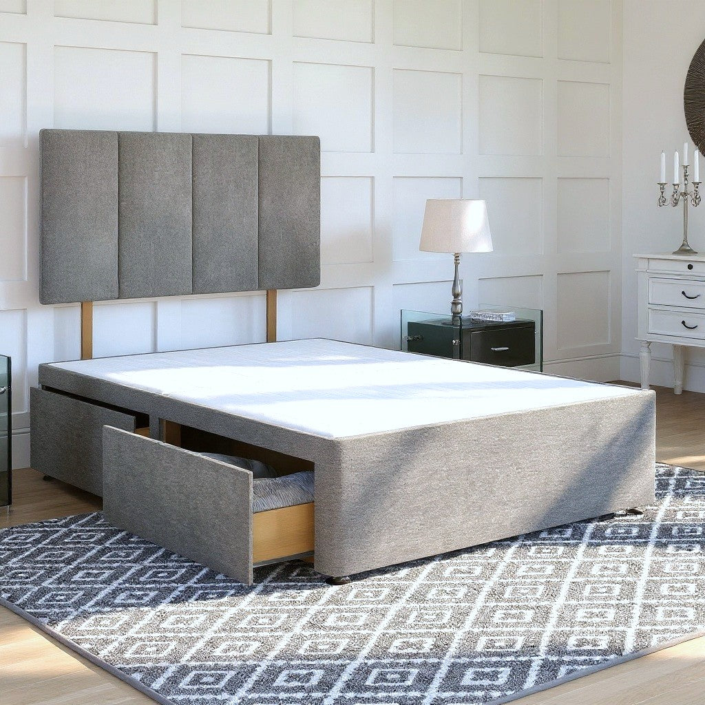 Florence Reinforced Divan Bed Set with Strutted Headboard Lino Charcoal - 5ft King No Storage CLEARANCE (Copy) | Divan Base Direct
