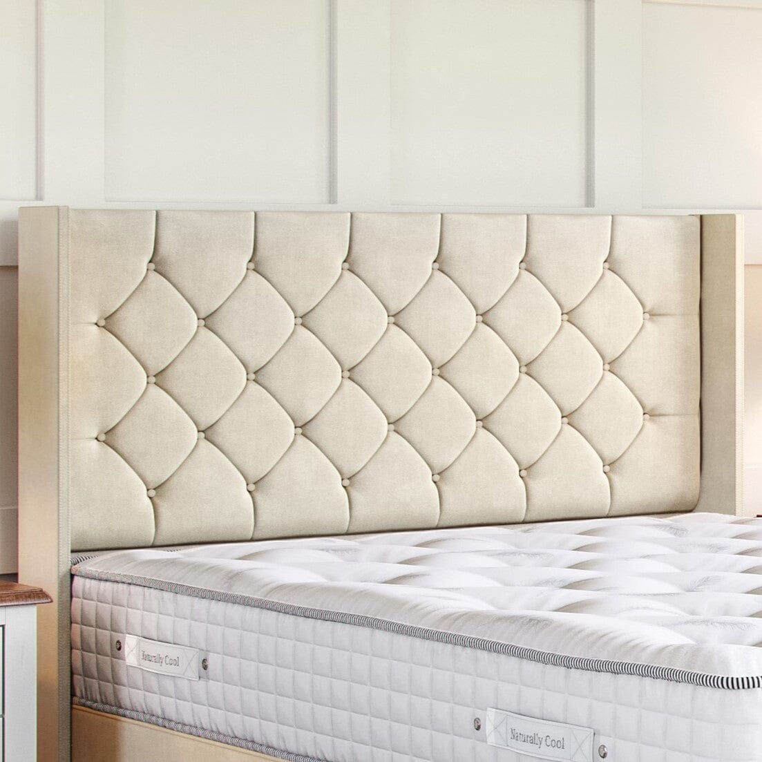 Chesterfield Divan Bed Set with Winged Floor Standing Headboard Divan bed Divan Base Direct