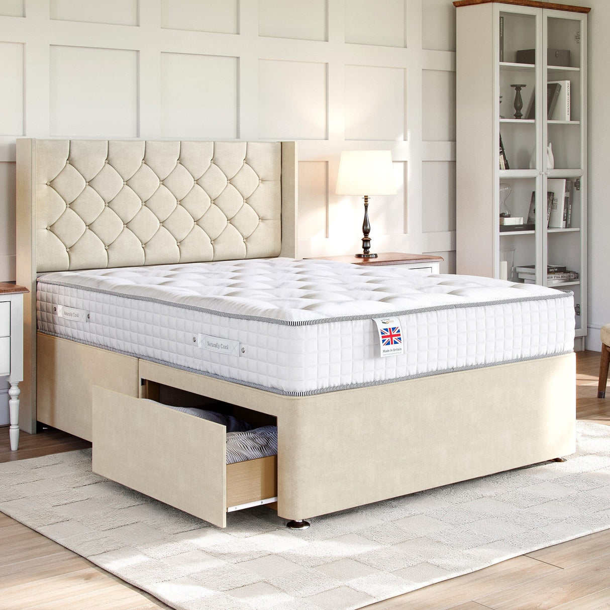 Chesterfield Divan Bed Set with Winged Floor Standing Headboard Divan bed Divan Base Direct