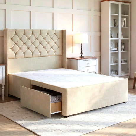 Chesterfield Divan Bed Set with Winged Floor Standing Headboard Divan bed Divan Base Direct