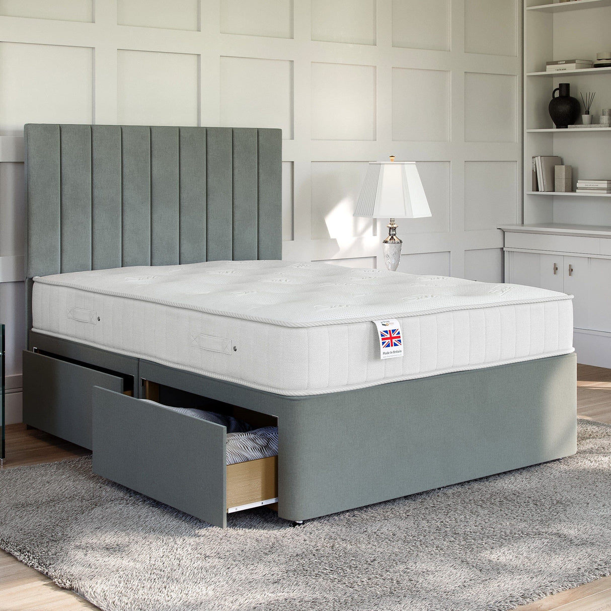 Silver Linen Platform Top Divan Bed Base | Divan Base Direct