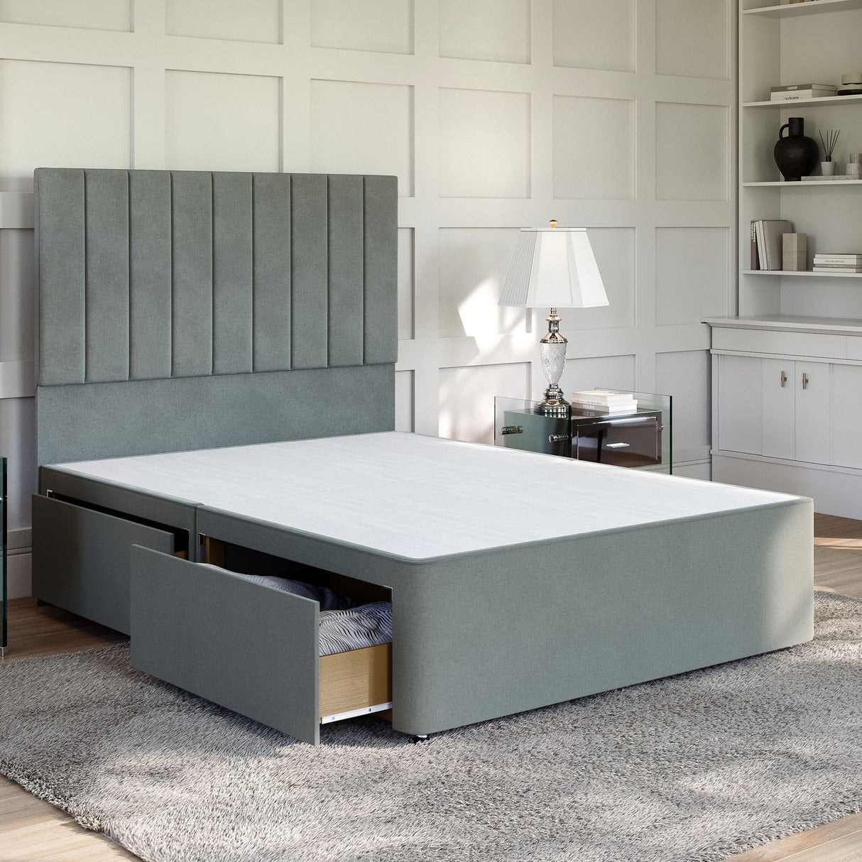 Silver Linen Platform Top Divan Bed Base | Divan Base Direct