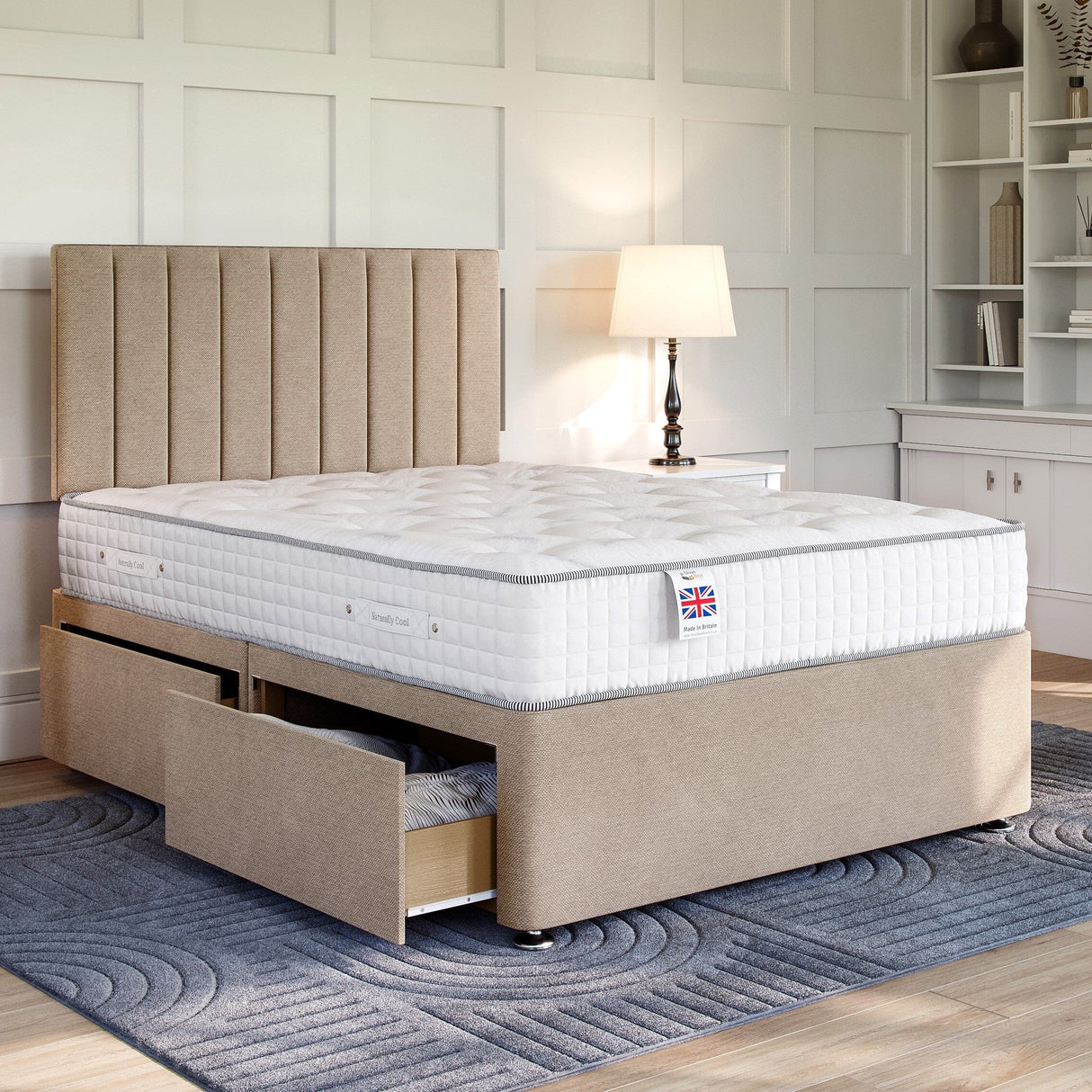 Beige Platform Top Divan Bed Base | Divan Base Direct