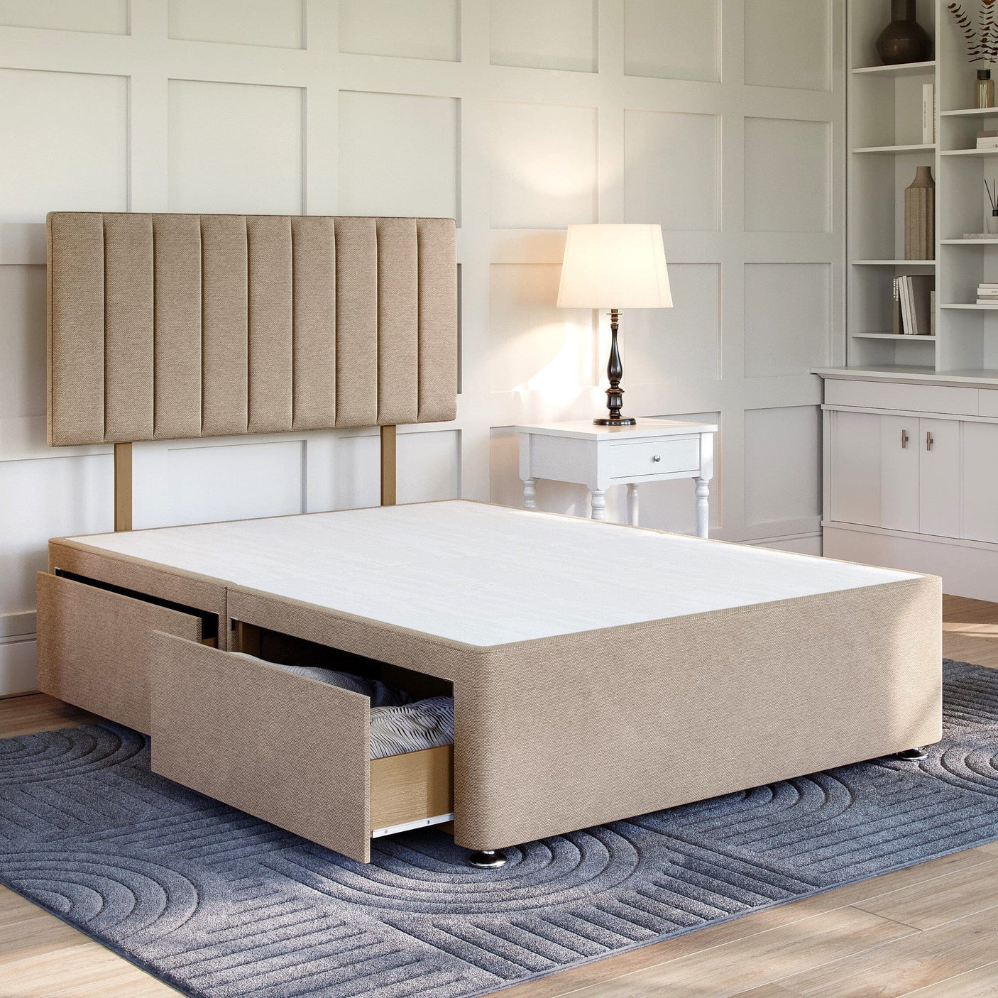 Beige Platform Top Divan Bed Base | Divan Base Direct