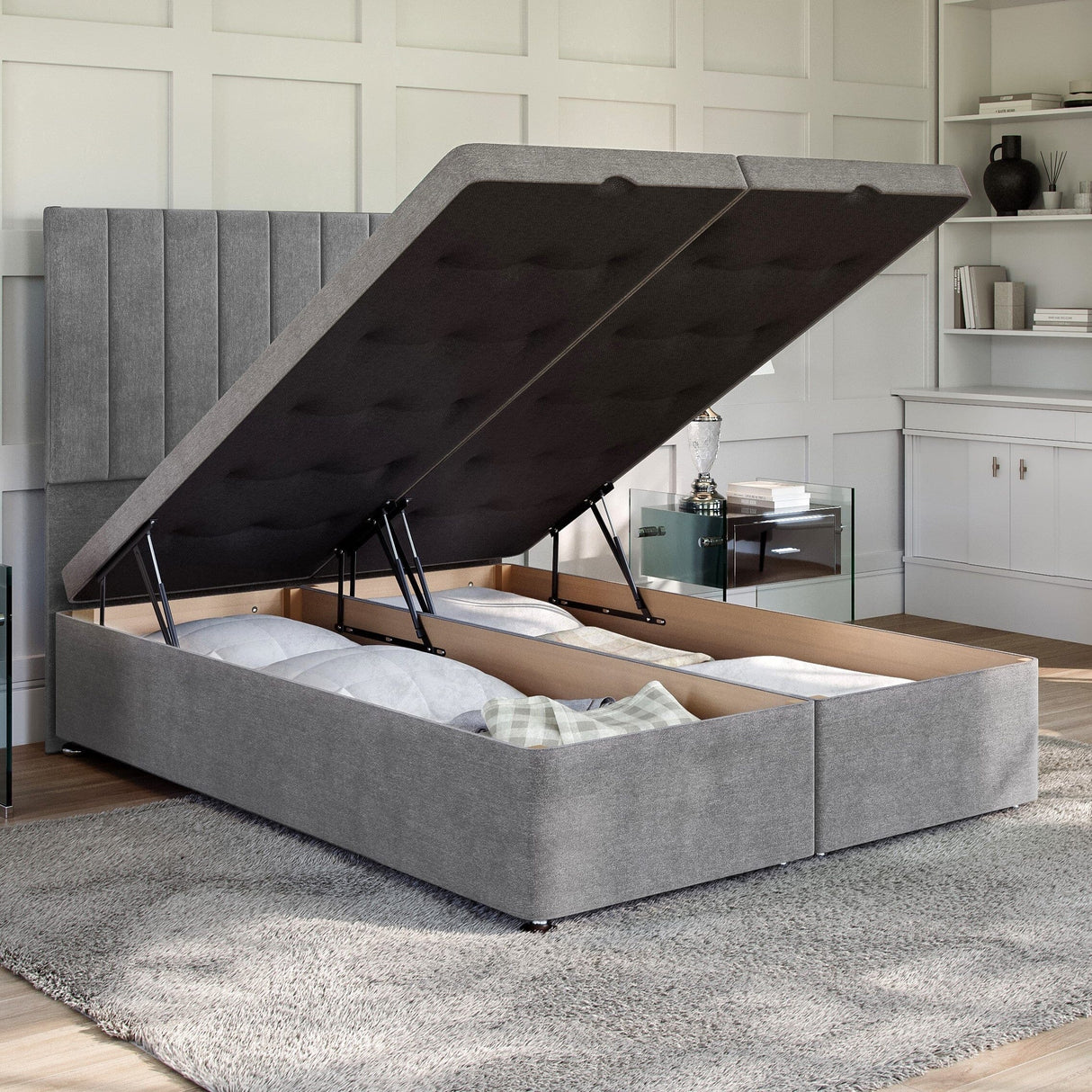 Florence Ottoman Bed Set with Floor Standing Headboard Ottoman Bed Set Divan Base Direct