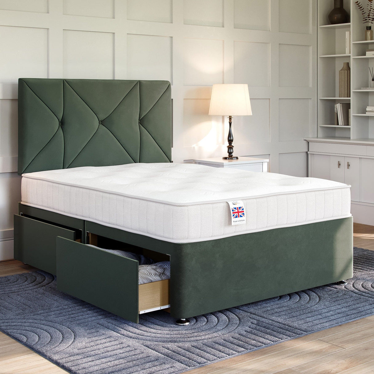 Emerald Green Platform Top Divan Bed Base | Divan Base Direct