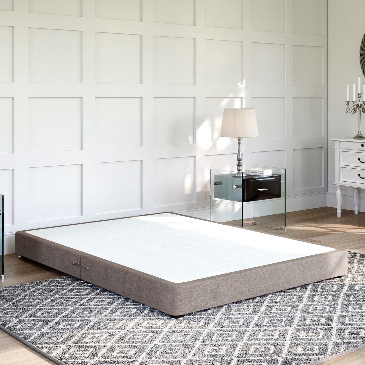 Low Divan Bed Base on Chrome Glides Low Divan Base Divan Base Direct