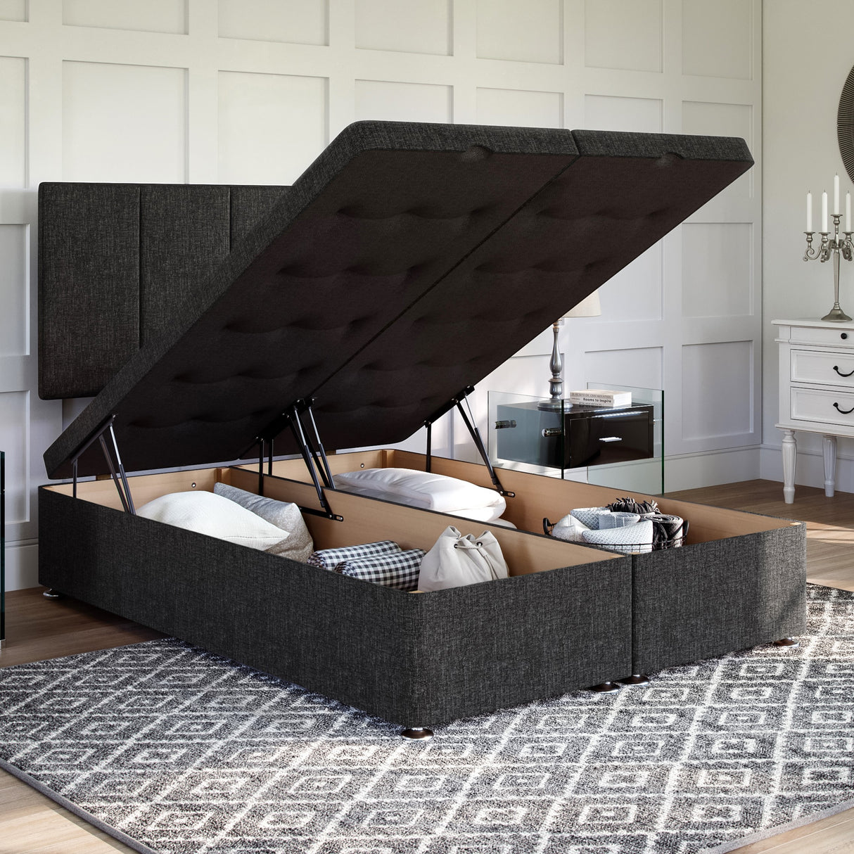 Arezzo Ottoman Bed Set with Strutted Headboard