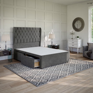 Buckingham Divan Bed Set with Winged Floor Standing Headboard