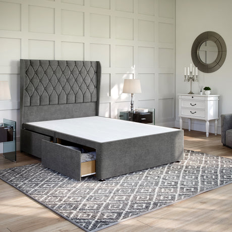 Buckingham Divan Bed Set with Winged Floor Standing Headboard