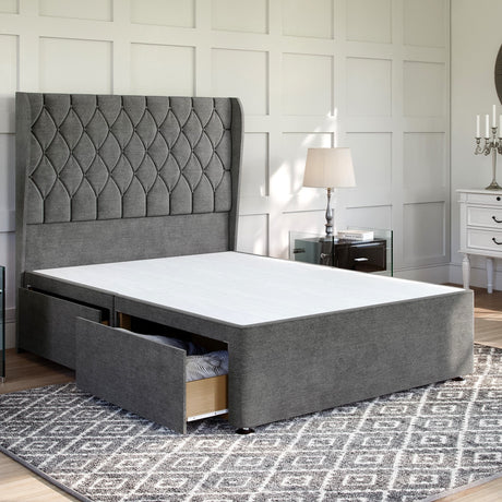 Buckingham Divan Bed Set with Winged Floor Standing Headboard