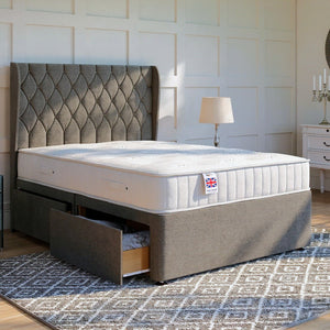 Buckingham Divan Bed Set with Winged Floor Standing Headboard