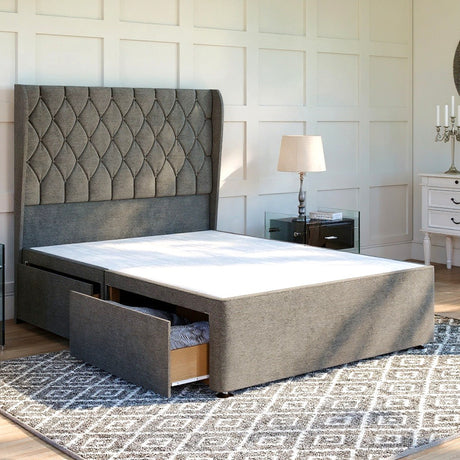 Buckingham Divan Bed Set with Winged Floor Standing Headboard