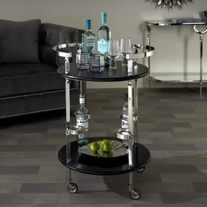 Chelsea Drinks Trolley With Castor Wheels & Black Nickel Marble Top CLEARANCE