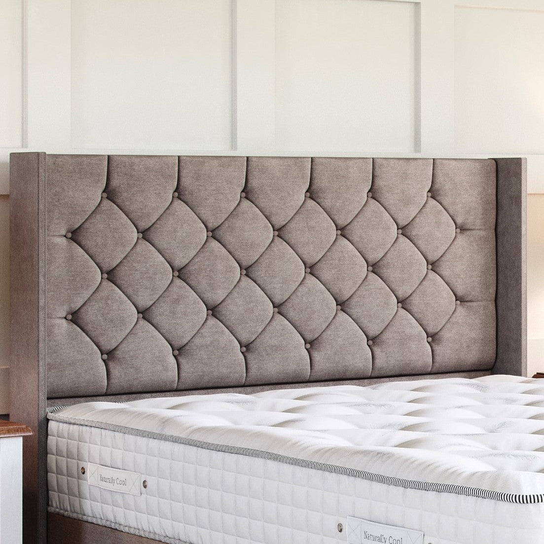 Chesterfield Ottoman Bed Set with Winged Floor Standing Headboard