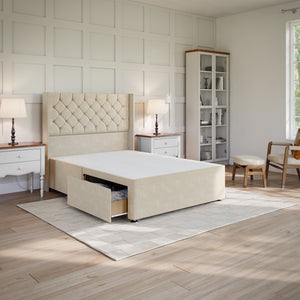 Chesterfield Divan Bed Set with Winged Floor Standing Headboard