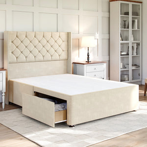 Chesterfield Divan Bed Set with Winged Floor Standing Headboard