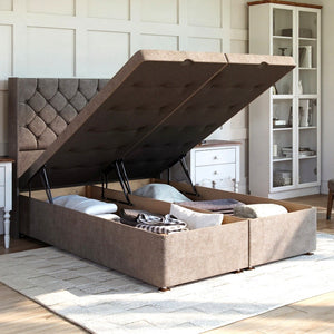 Chesterfield Ottoman Bed Set with Winged Floor Standing Headboard