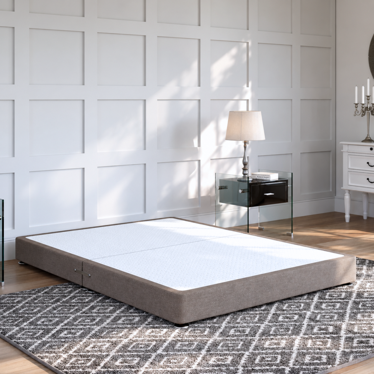 Low Divan Bed Base on Chrome Glides