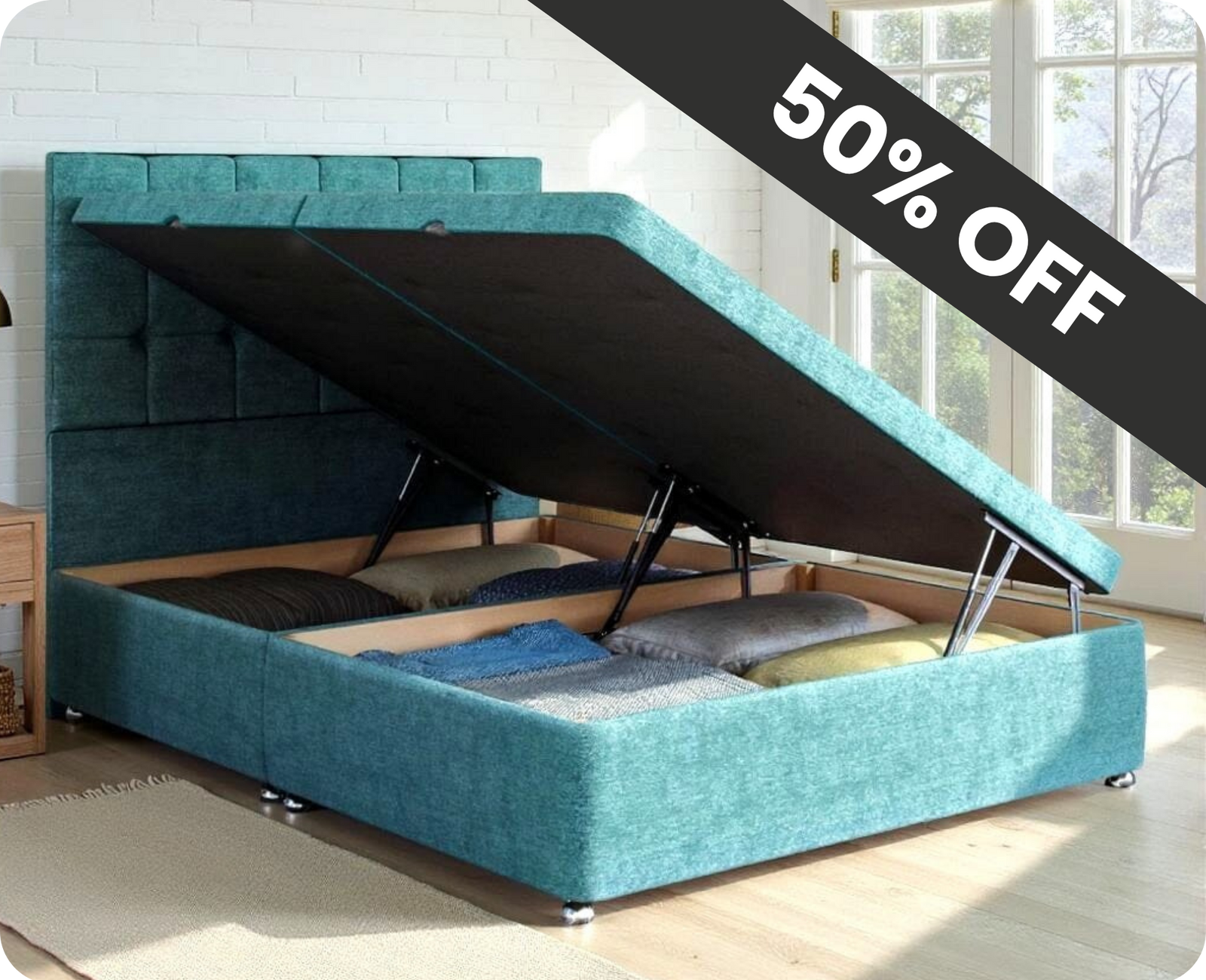 Comfortable mattress in styled bedroom