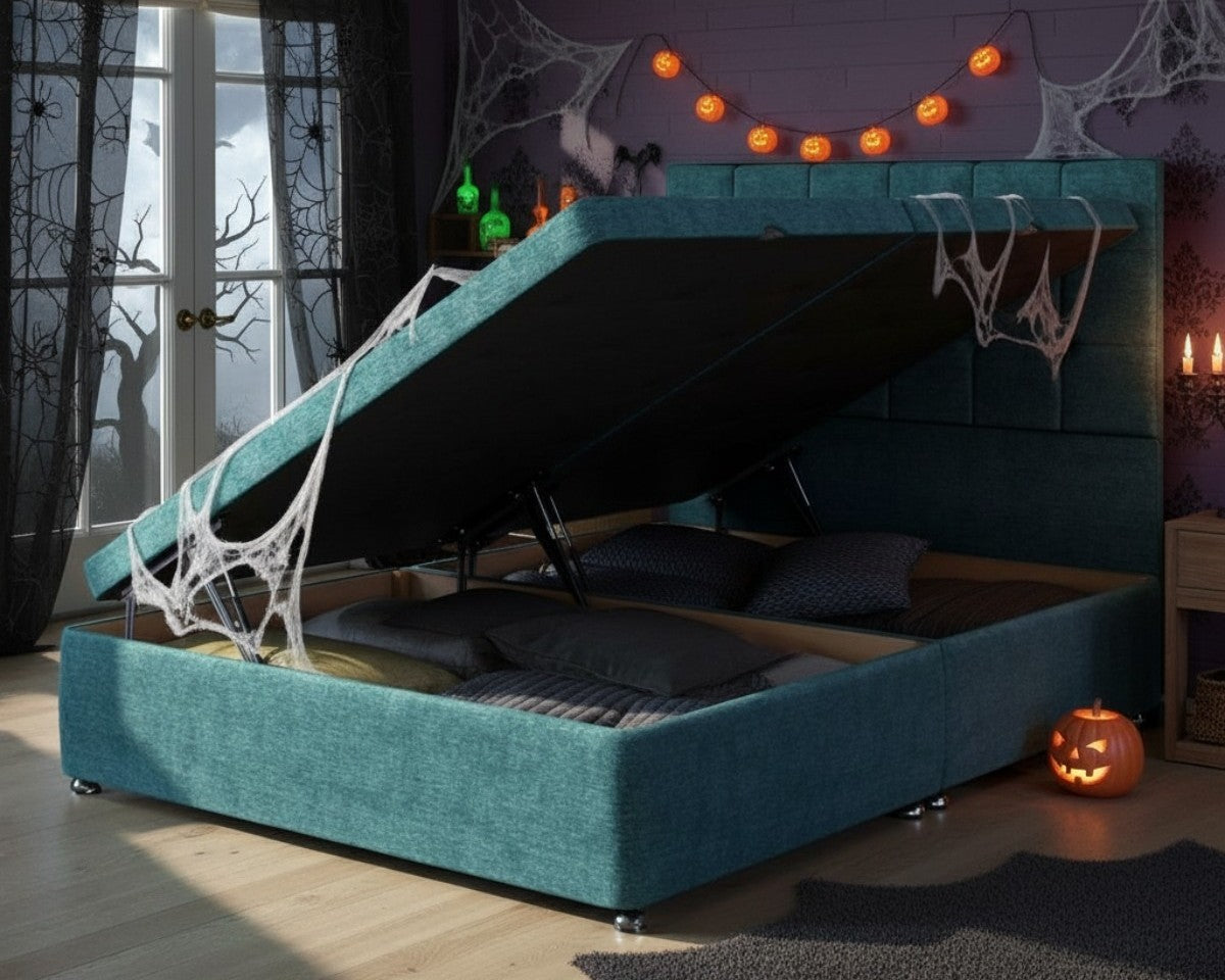 Comfortable mattress in styled bedroom