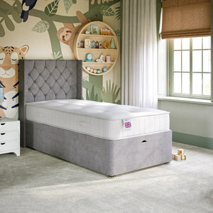 Kids Chesterfield Ottoman Bed with Winged Floor Standing Headboard