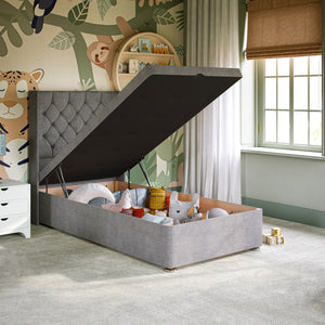 Kids Chesterfield Ottoman Bed with Winged Floor Standing Headboard