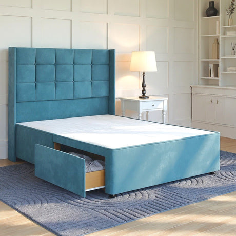 Sicily Divan Bed Set with Winged Floor Standing Headboard