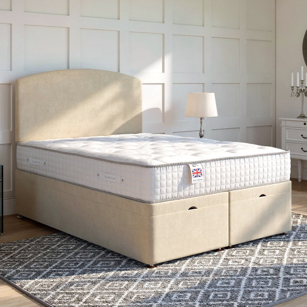 Comfortable mattress in styled bedroom