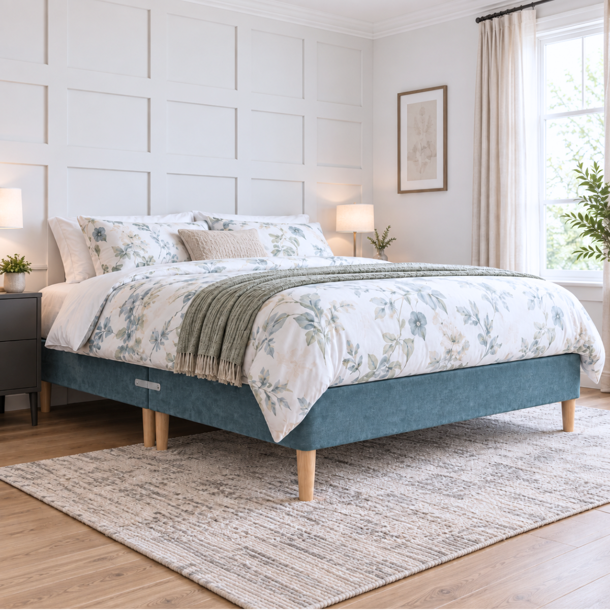 Low Divan Bed Base on Wooden Legs