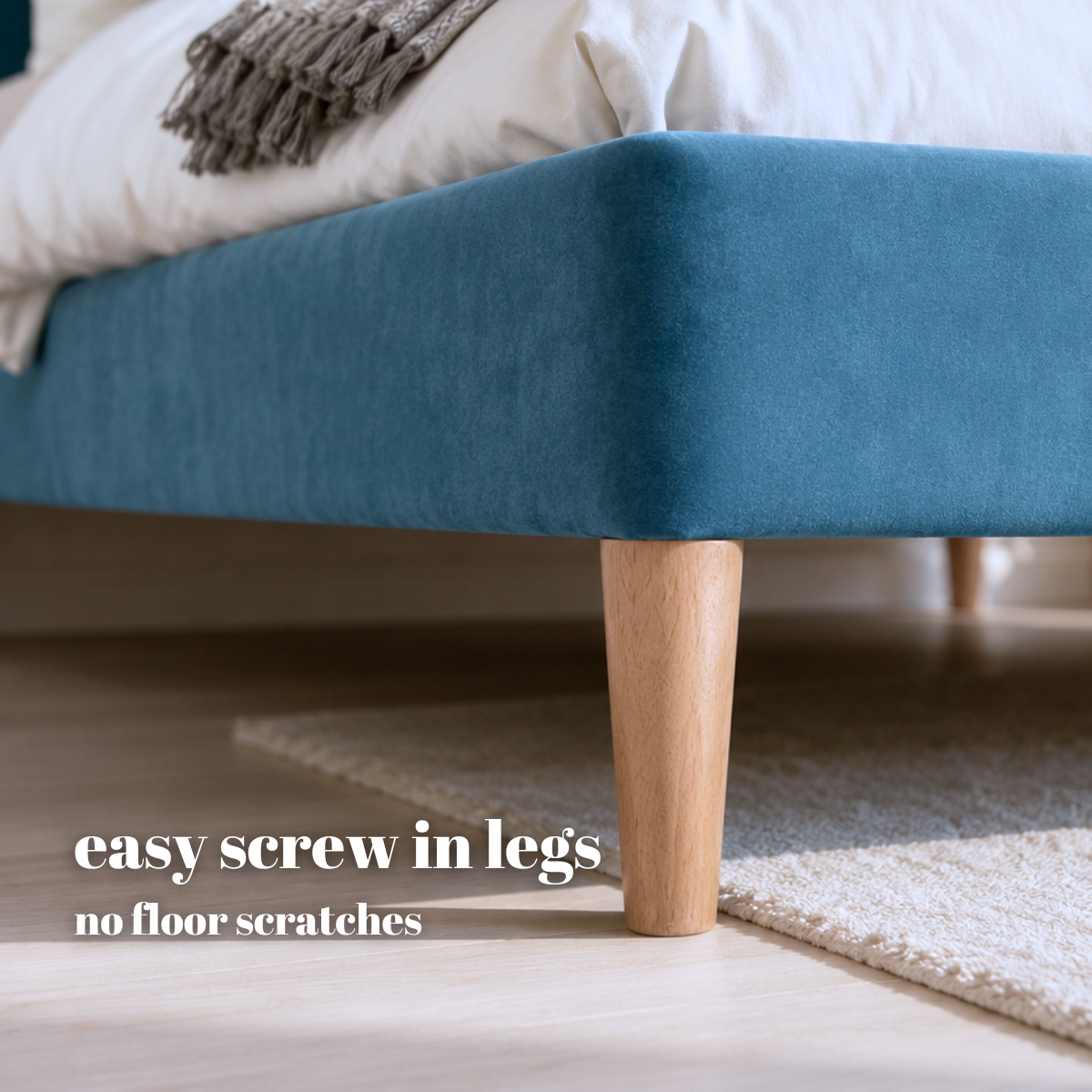 Low Divan Bed Base on Wooden Legs