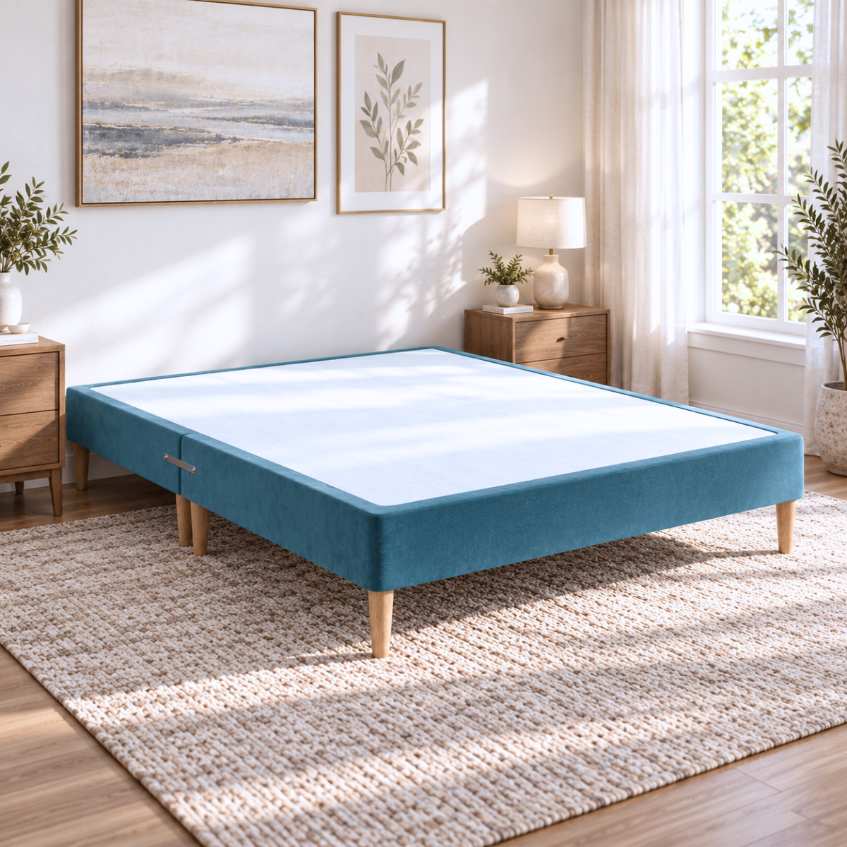 Low Divan Bed Base on Wooden Legs