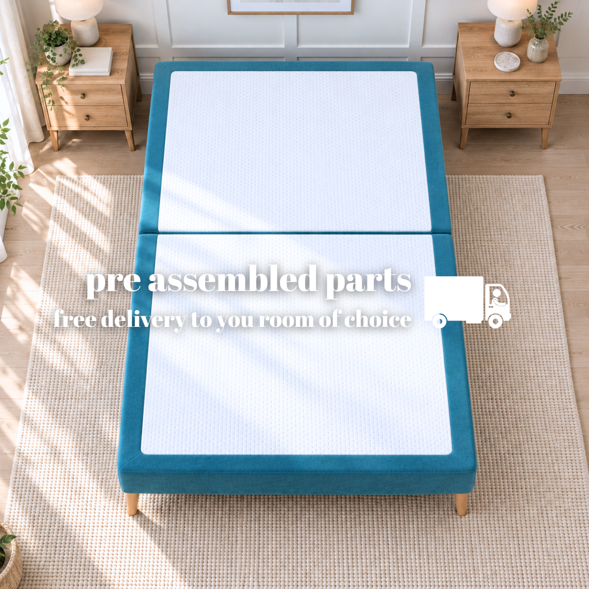 Low Divan Bed Base on Wooden Legs