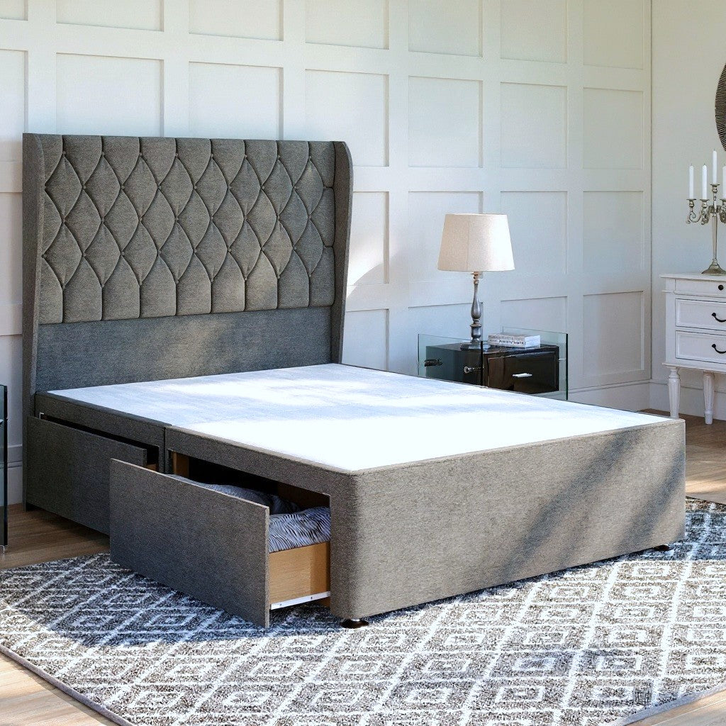 Buckingham Divan Bed Set with Winged Floor Standing Headboard Divan bed Divan Base Direct 