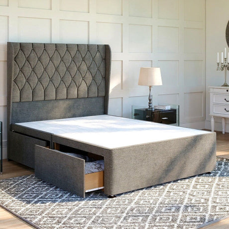 Buckingham Divan Bed Set with Winged Floor Standing Headboard Divan bed Divan Base Direct 