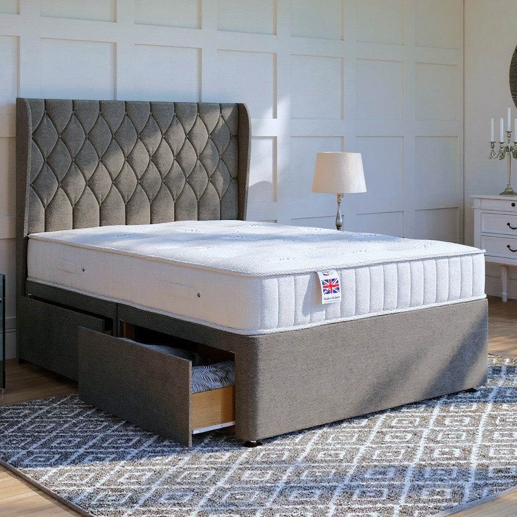 Buckingham Divan Bed Set with Winged Floor Standing Headboard Divan bed Divan Base Direct 