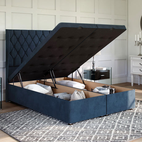 Buckingham Ottoman Bed Set with Winged Floor Standing Headboard Ottoman Bed Set Divan Base Direct 