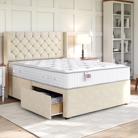 Chesterfield Divan Bed Set with Winged Floor Standing Headboard Divan bed Divan Base Direct 